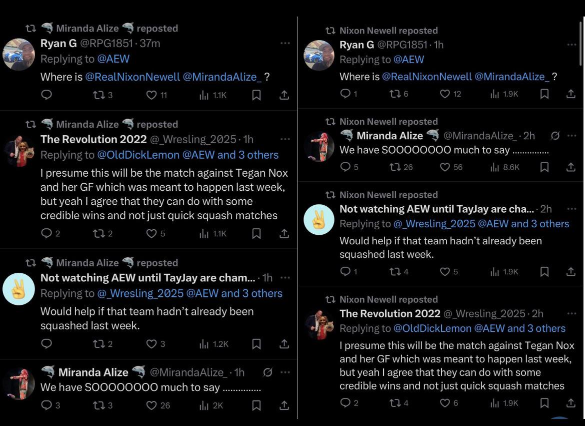 Nixon Newell & Miranda Alize Share Fan Criticism Of AEW Booking